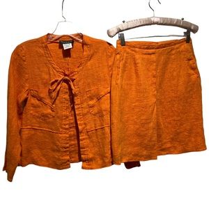 Vtg Harve Bernard 2 Piece Orange 100% Linen Set S… - image 1